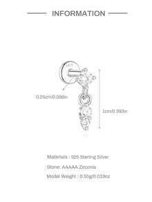 EleRunis 1PC 925 Sterling Silver 16G Cz Dangle Push Pin Theadless Labret Flat Back Cartilage Tragus Helix Piercing Earring Fine Jewelry For Daily Wear Wedding Party Engagement Anniversary Valentine's Day - Silver - View 9