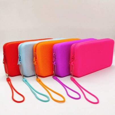 1 件轻质柔软硅胶手机袋带钥匙扣钱包 | 多色收纳盒适合女性小巧便携必备包安全钥匙扣时尚配饰可爱钱包钱包钱包