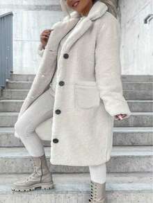 جاكيت كاجوال من الفليس بأزرار أمامية بلون واحد