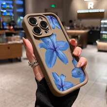 Blue Lily Pattern Mobile Phone Case Is Suitable For IPhone16 15 14 13 12ProMAX Soft Edge 11 Shock-Proof Protective Case, Suitable For Gifts For Male And Girlfriend - Black - View 5