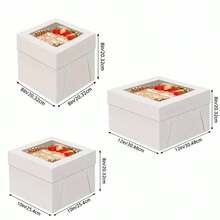 1/6 piezas Caja blanca para pasteles con ventana transparente, cierre seguro, múltiples tamaños (8x8x8, 10x10x8, 12x12x8 pulgadas), adecuada para cumpleaños, bodas, fiestas, decoraciones navideñas, estructura resistente, embalaje para hornear, organizadores de fiestas