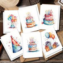 12 pezzi Set di Biglietti di Auguri Colorati con Motivo a Torta di Compleanno (con Buste) - Perfetti per Compleanni, Ringraziamenti e Occasioni Speciali, Forniture Scolastiche, Ritorno a Scuola