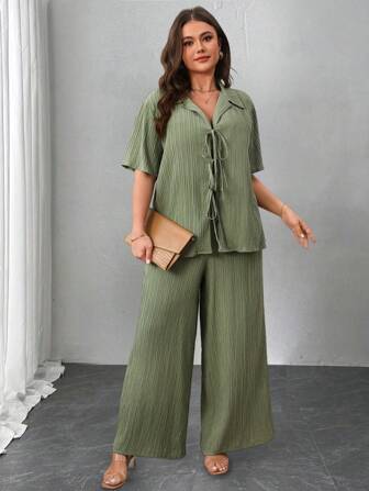 大码女装两件套女士大码休闲风格纯色上衣和裤子两件套