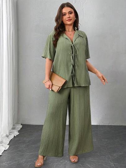 大码女装两件套女士大码休闲风格纯色上衣和裤子两件套