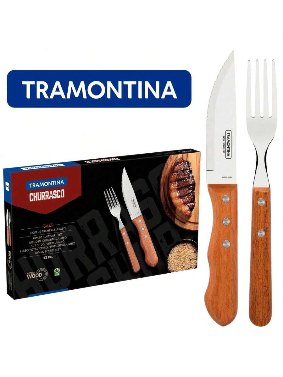 Jumbo 12-Piece Barbecue Cutlery Set With Wooden Handle And Stainless Steel Original Kitchen - Tramontina - 木頭 - 查看 1