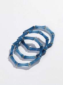 3件套亚克力大理石纹深绿色竹结叠戴手镯，适合女士日常佩戴 - 竹節水滴 - 查看 7