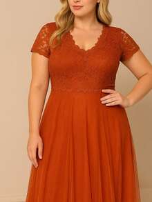 Bridesmaid Dress For Evangelical Congresses, Short Sleeves, Discreet Pattern - 紅陶 - 查看 2