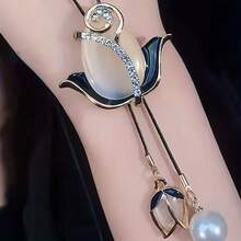 Elegant Vintage Style Tulip Flower Pendant Necklace With Ribbon Embellishment, Perfect For Casual Outfits And Mother's Day Gift, Flower Necklace W44I - 彩色 - 查看 2