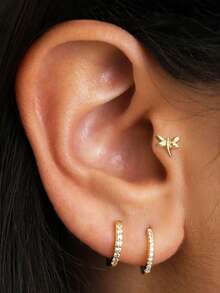 1只16G迷你蜻蜓耳骨钉,金色扁平耳环 | 迷你耳环 | 可叠戴耳环 | 蜻蜓耳环 | 925纯银饰品 | 适合女性日常佩戴 | 单只出售(非一对) - 彩色 - 查看 9