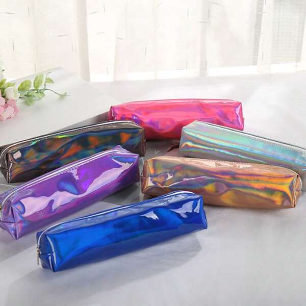 1pc Iridescent Laser Design Stationery Pencil Case, Large Capacity Unisex Organizer Bag