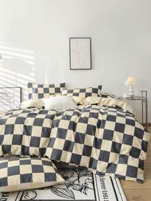 3pcs Checkerboard Pattern Duvet Cover Set (1 Duvet Cover And 2 Pillow Shams), Soft And Skin-Friendly, Suitable For All Seasons - Multicolor - View 1