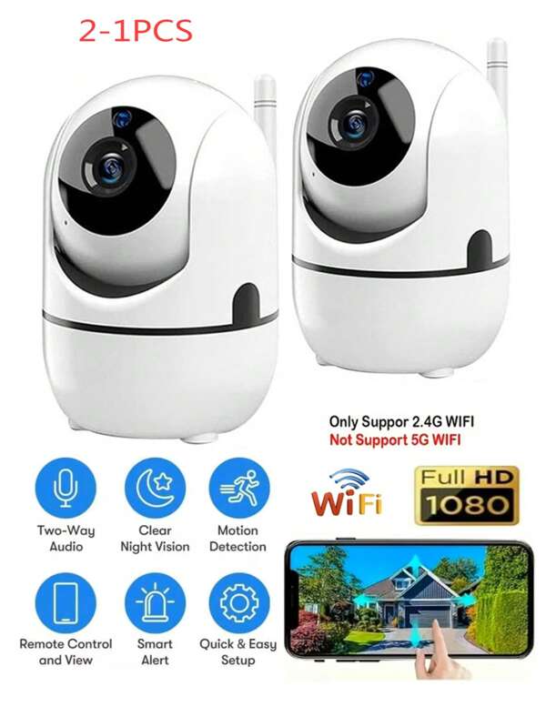 1pc/2pcs 1080P WiFi Security Camera, Full-Color Night Vision, Spotlight & Siren, Two-Way Audio, Pan/Tilt/Zoom, Compatible With Alexa, WiFi-Enabled, Motion AI Tracking, Suitable For Teens, Elderly And Pets, Indoor & Outdoor Home Security Surveillance System