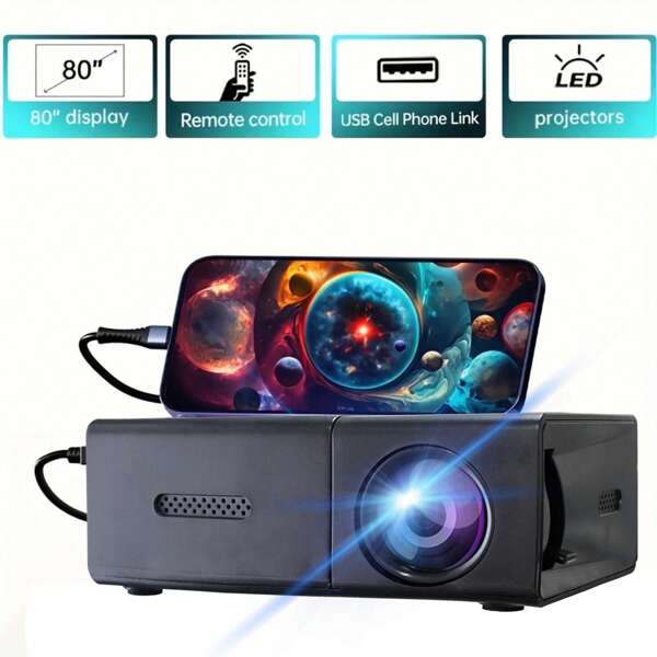 1080P Full HD Portable Video Projector, USB Connection, Mirror Projection, Professional Home Cinema And Outdoor Movie Projector With Remote Control, Compatible With Smartphones/Tablets/Laptops, Built-In Speakers