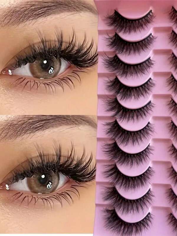 LIMEIKAI 10 Pairs Fluffy False Eyelashes Kit | Natural Curled, Thick & Full, Cat Eye Dramatic Style