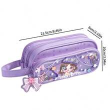 三层大容量铅笔盒，防水透明卡通学生文具包，带可爱卡通挂件（款式随机），学习用品，返校季 - 紫色 - 查看 6