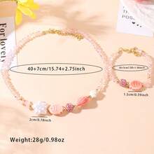 1 件陶瓷鱼和海螺珠项链 + 1 件陶瓷鱼珠手链，波西米亚风格女士夏季度假珠宝