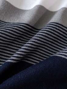 1pc Boys' Collegiate Striped Lightweight Knit Pullover Sweater, Suitable For School In Spring And Autumn - Navy Blue - View 9