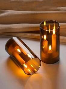 3 件三合一无焰锥形短蜡烛，带 10 键遥控器和定时器，电池供电 2 个 LED 亚克力 7.5 厘米 X 15 厘米柱状闪烁暖光，适用于生日、婚礼、万圣节、圣诞节氛围装饰 - 灰色