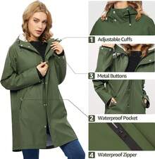 UNIQUEBELLA Rain Jackets For Women Waterproof, Raincoat Long Hooded Rain Coats Outdoor Windbreaker Trench Coat - 升級綠色 - 查看 4