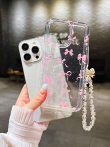 粉色波点蝴蝶结设计防震手机壳，兼容 11 12 13 14 15 Pro Max/13 Pro Max XR XS，A54 5G/A52/A14/A15/A12/S22/S21/S24/S25/S25 Ultra/S21 Ultra/A55 5GA71 4G/A34 5GA22/A13 4GA05S，配有时尚挂绳，防水防摔防刮，国际版，非国内版 - 粉色 - 查看 5