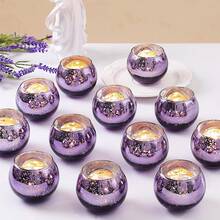 6/12 件金色许愿蜡烛台，适用于餐桌中心装饰，圆形水银玻璃烛台，散装，适用于婚礼、生日、周年纪念、派对和万圣节圣诞节节日装饰 - 查看 1