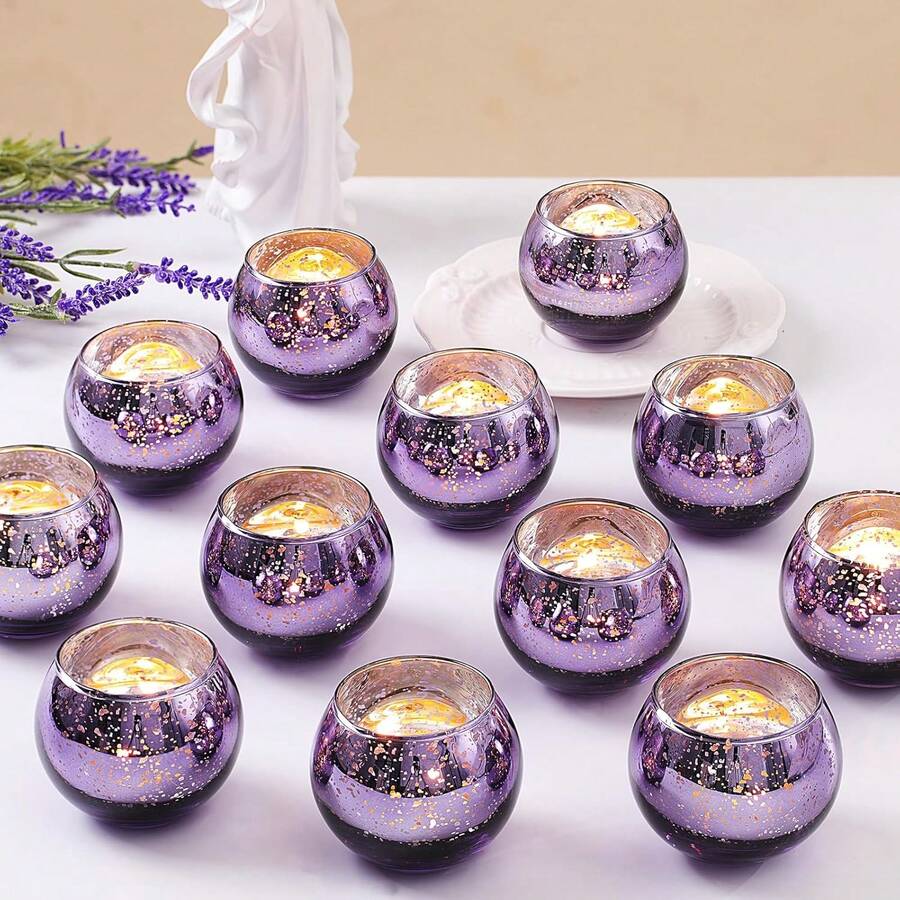6/12 件金色许愿蜡烛台，适用于餐桌中心装饰，圆形水银玻璃烛台，散装，适用于婚礼、生日、周年纪念、派对和万圣节圣诞节节日装饰 - 查看 1