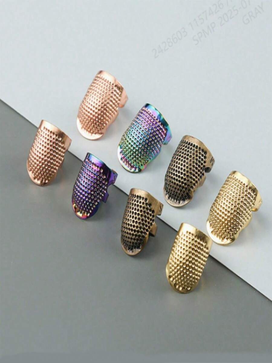 4 PEÇAS Anel de Dedal Vintage Ajustável Antiquado em Bronze, Tampa de Agulha de Bordado Antiderrapante Feita à Mão Anel Retrô