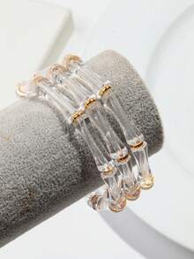 3件套亚克力大理石纹深绿色竹结叠戴手镯，适合女士日常佩戴 - 竹節水滴 - 查看 4