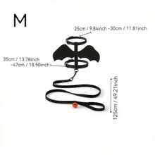 猫狗万圣节蝙蝠翼宠物背带套装（含配套牵引绳）- 可调节涤纶服装 - 黑色 - 查看 11