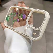Funda para teléfono 1 unidad, diseño de flores de cardo morado en acuarela, con purpurina, doble cara | Funda brillante 11/12/13/14/15/16 - Rosa - Ver 3