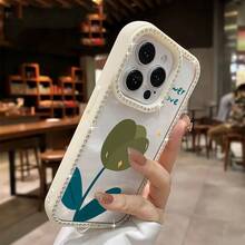 Funda para teléfono (1 unidad) Diseño sencillo con flores y purpurina | Funda brillante para phone 11/12/13/14/15/16 - Blanco - Ver 1