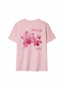 Camiseta Manga Corta Cuello Redondo Estampado Flor Simple Joy Mujer - Rosa - Ver 2