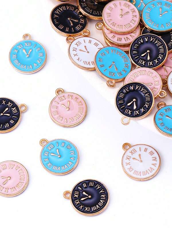 Paquete de 10 colgantes con forma de reloj de dibujos animados, accesorio de joyería de aleación de zinc con esmalte de doble cara para aretes, pulseras y encantos