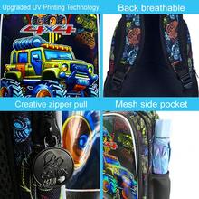 背包，13 英寸男孩书包带午餐盒，儿童学校背包套装，适合小学学龄前儿童 - 越野车