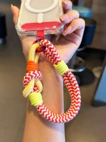 1pc Creative Colorful Braided Phone Hanging Lanyard, Short Sturdy Dual Strap Wrist Strap With Clip, Anti-Lost Phone Chain