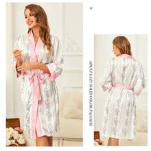 1pc Middle East Style Women Satin 3/4 Sleeve Silky Icy Silk Luxurious Long Robe Nightgown