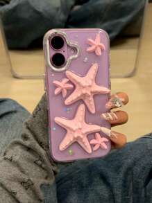 Funda de teléfono 3D de resina con estrellas de mar rosas de diseño creativo de la Princesa Concha de Zheng Rouci, compatible con iPhone 16/15 ProMax/iPhone 14 Pro, iPhone 13 con bordes redondeados y protección contra golpes