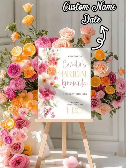 1pc - Personalized Citrus Orange Theme Bridal Shower Welcome Sign, Custom Bridal Shower Welcome Board, Unframed Party Text Poster, Customized Name & Date Canvas Poster, Citrus Birthday Poster