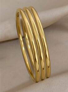 1-12pcs Vintage Minimalist Gold/Silver Round Metal Stackable Bangle Bracelets