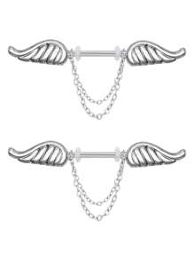 CIZME Set de 2 piezas de anillos colgantes para pezones de 14G para mujeres, de acero inoxidable con palabra de fantasía, corazón, mariposa, CZ, flor, barra de 16mm y cadenas, anillos para pezones sexy y lindos, joyería de perforación