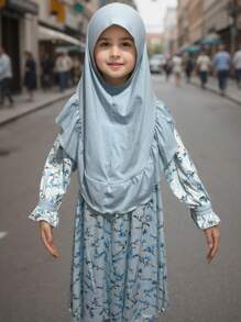 Detachable Two-Layer Headscarf Children Set, Convenient Design For Kindergarten Daily Activities. Middle Eastern Muslim Little Girls' Robe (Multi-Color Options), Soft & Skin-Friendly For Toddlers. Cute Muslim Girls' Prayer Dress, Traditional Arabic Style Abaya, New Fashionable Muslim Girls Set, Breathable & Loose (4-8 Years Old)