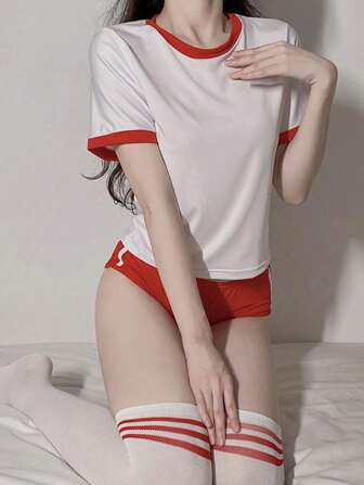 (Haut+Short+Chaussettes * 2) Ensemble de costume sexy d'étudiante japonaise mignonne pour jeu de rôle et tentation, tenue de gymnastique, pour Halloween