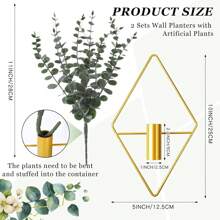 2 Pieces Wall Decor Hanging Planters With Artificial Plants Metal Hanging Vase Indoor Plants Holder Geometric Wall Art For Home Bedroom Living Room Office(Eucalyptus,Medium) Halloween Christmas New Year - 薑色 - 查看 9