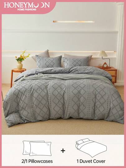 2/3 piezas Juego de Edredón, Juego de Funda de Edredón, 1 pieza Funda de Edredón con 1/2 piezas Funda de Almohada, Bordado Shabby Chic para Ropa de Cama del Hogar, Suave y Transpirable, Ajuste Perfecto para Cama Individual, Doble, King y Queen, Esenciales para Ropa de Cama del Hogar y Dormitorio Escolar