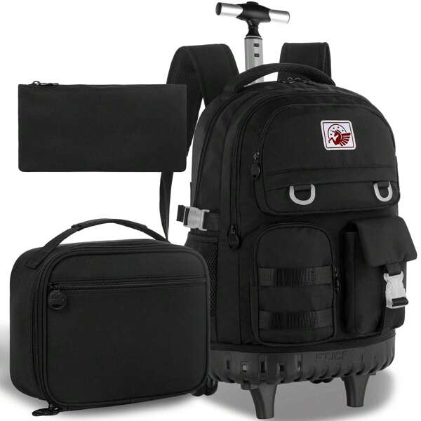 Rolling Backpack For Girls, 21" Girl Roller Wheels Bookbag, Laptop Wheeled Suitcase School Backpacks With Lunch Bag For Teens