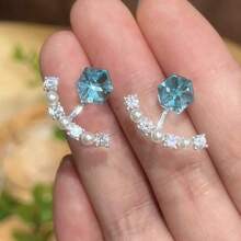 Andkiss 1 Pair Minimalist & Creative Geometric Square Stud Earrings, Versatile For Daily Wear And Parties - Blue - View 3