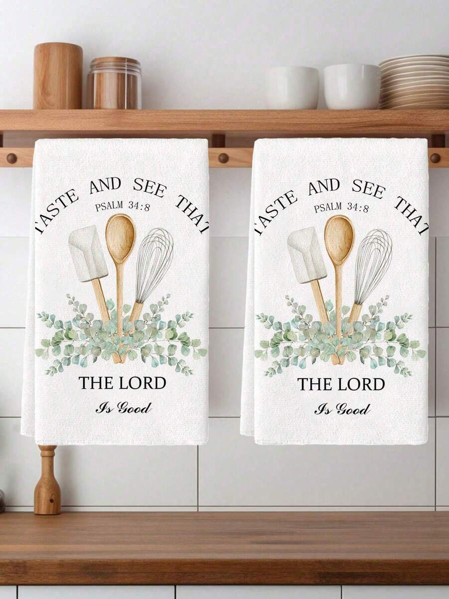 2Pcs Of Kitchen Tools Kitchen Towels New Home Gift Inspirational Absorbent Decorative Kitchen Towels Green Plants Kitchen Rags Decorative Hand Towels - Multicolor - View 1