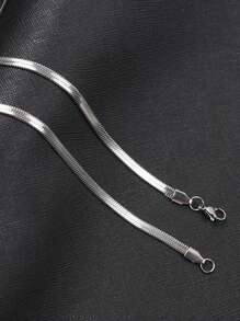 1 件极简主义钛钢蛇骨链项链，男女通用休闲/日常佩戴，嘻哈简约风格不锈钢扁平蛇骨链项链，4 毫米宽 - 銀色 - 查看 1