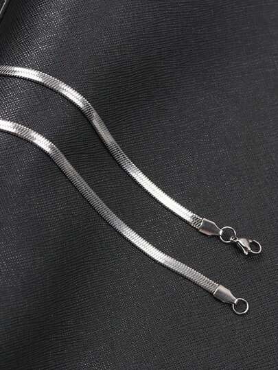 1 pieza Collar de cadena de hueso de serpiente de acero de titanio minimalista, uso casual/diario, estilo simple de hip hop de acero inoxidable, cadena plana de hueso de serpiente para hombres y mujeres, 4 mm de ancho