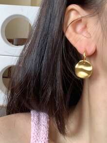 1 对复古别致褶皱圆形 C 形耳环，复古几何纹理铜金色耳钉，适合日常佩戴珠宝配饰
